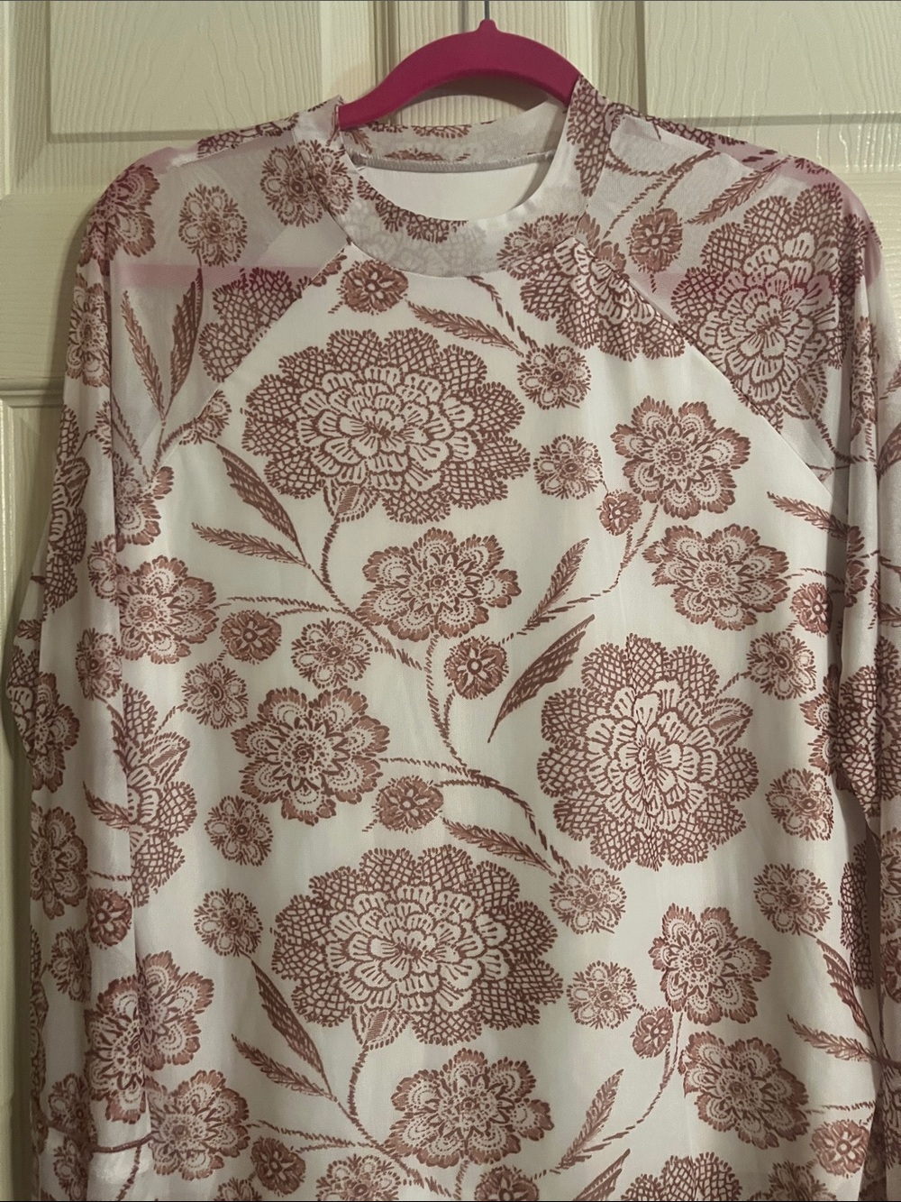 Floral Long Sleeve Top in Dusty Rose on Cream - Picture 3 of 5